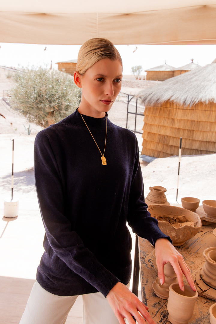 Sandrine Pullover with stand-up collar blue