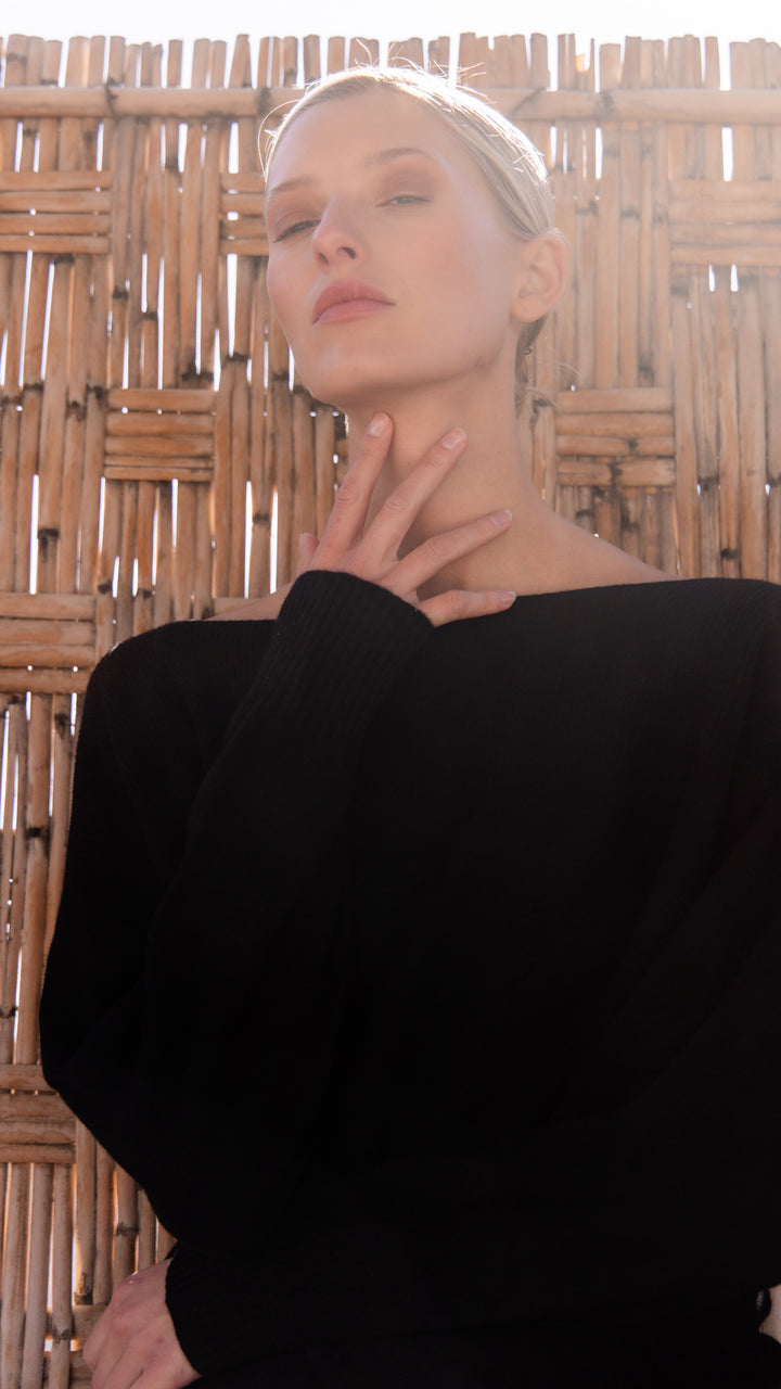 Dames pull in cashmere zwart met boothals | Louise