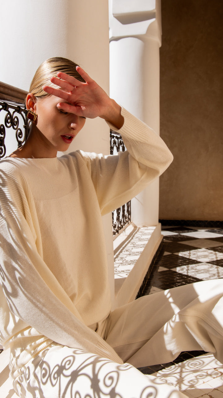 Dames pull in cashmere off-white met boothals | Louise