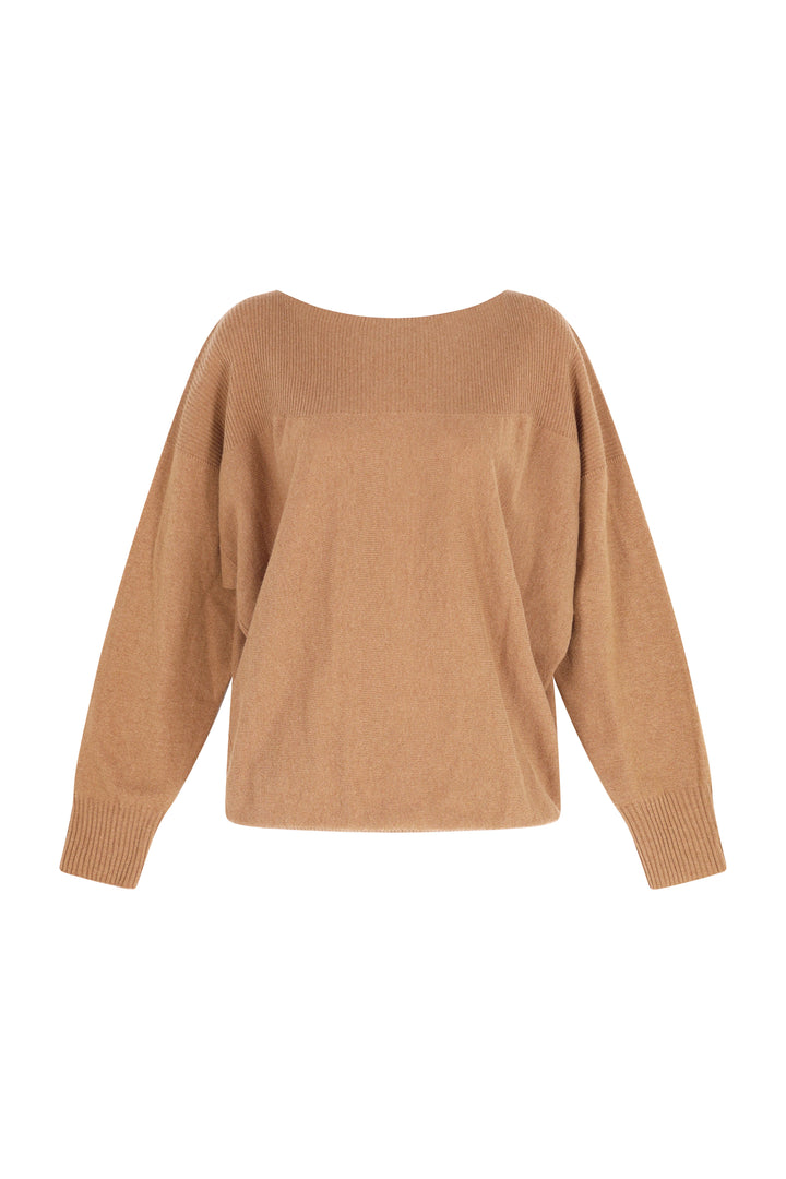 Dames pull in cashmere camel met boothals | Louise