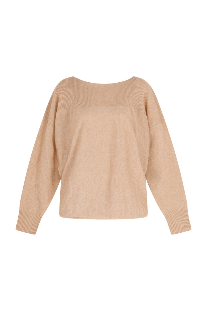 Dames pull in cashmere sand met boothals | Louise