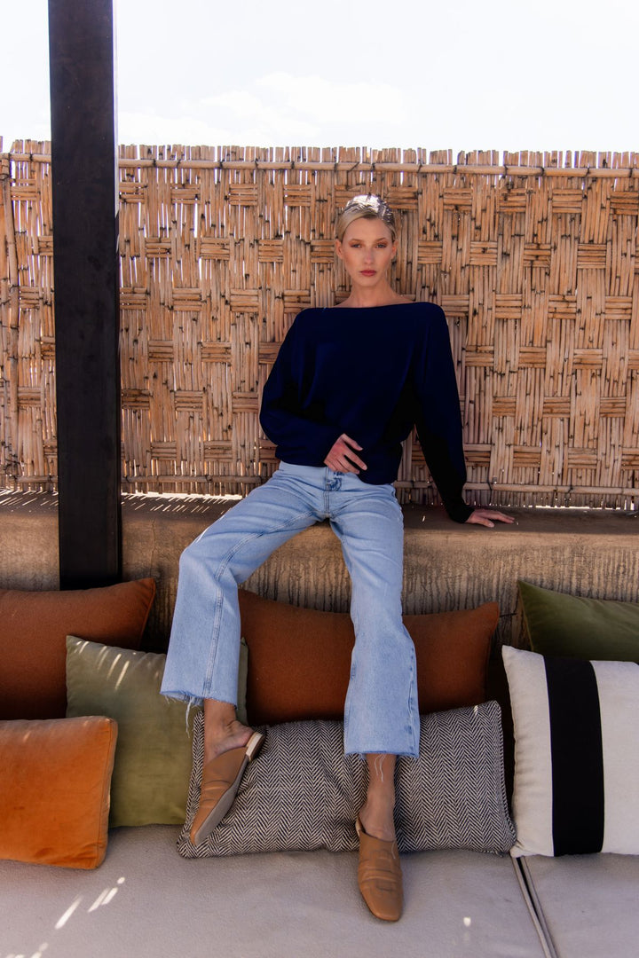 Dames pull in cashmere blauw met boothals | Louise