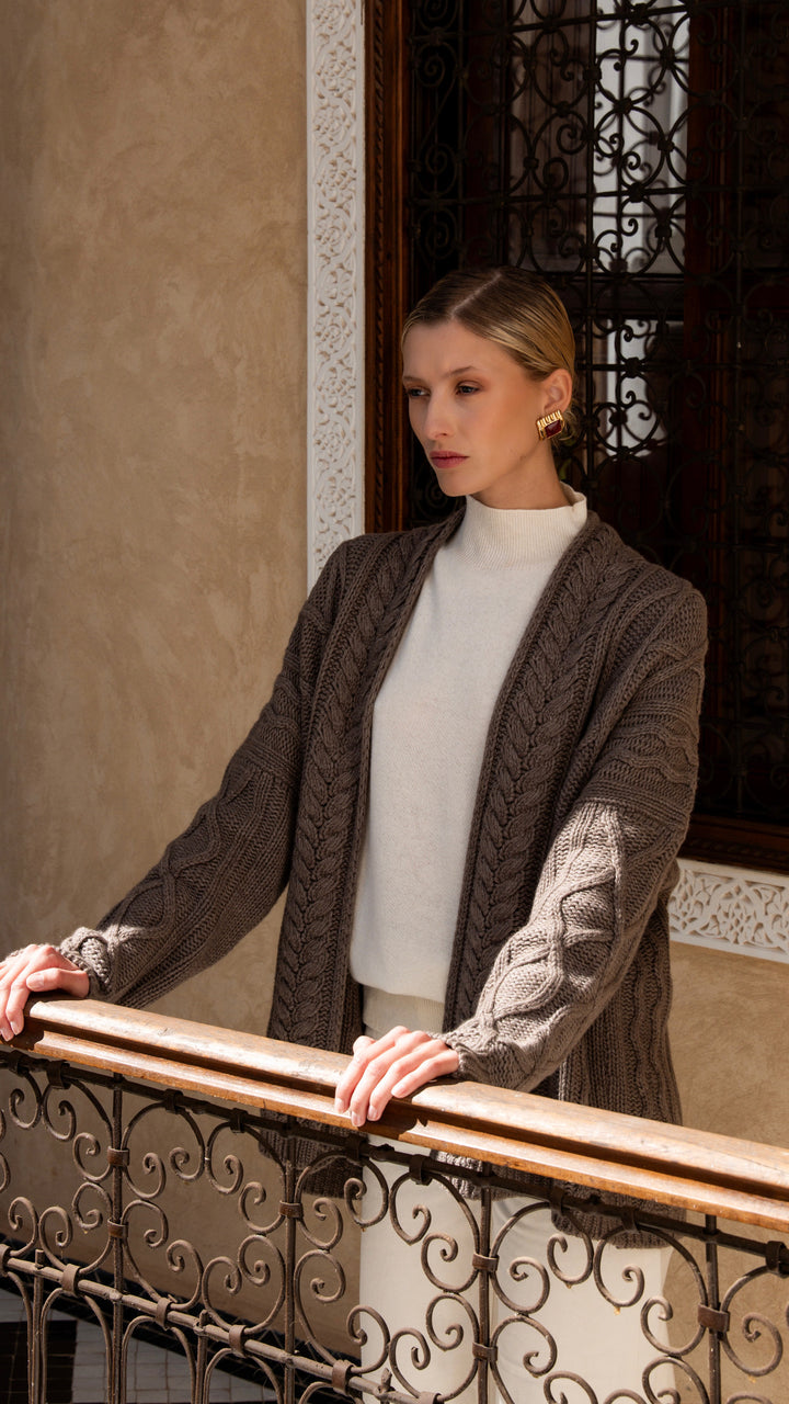 Alix cable knit vest cashmere taupe