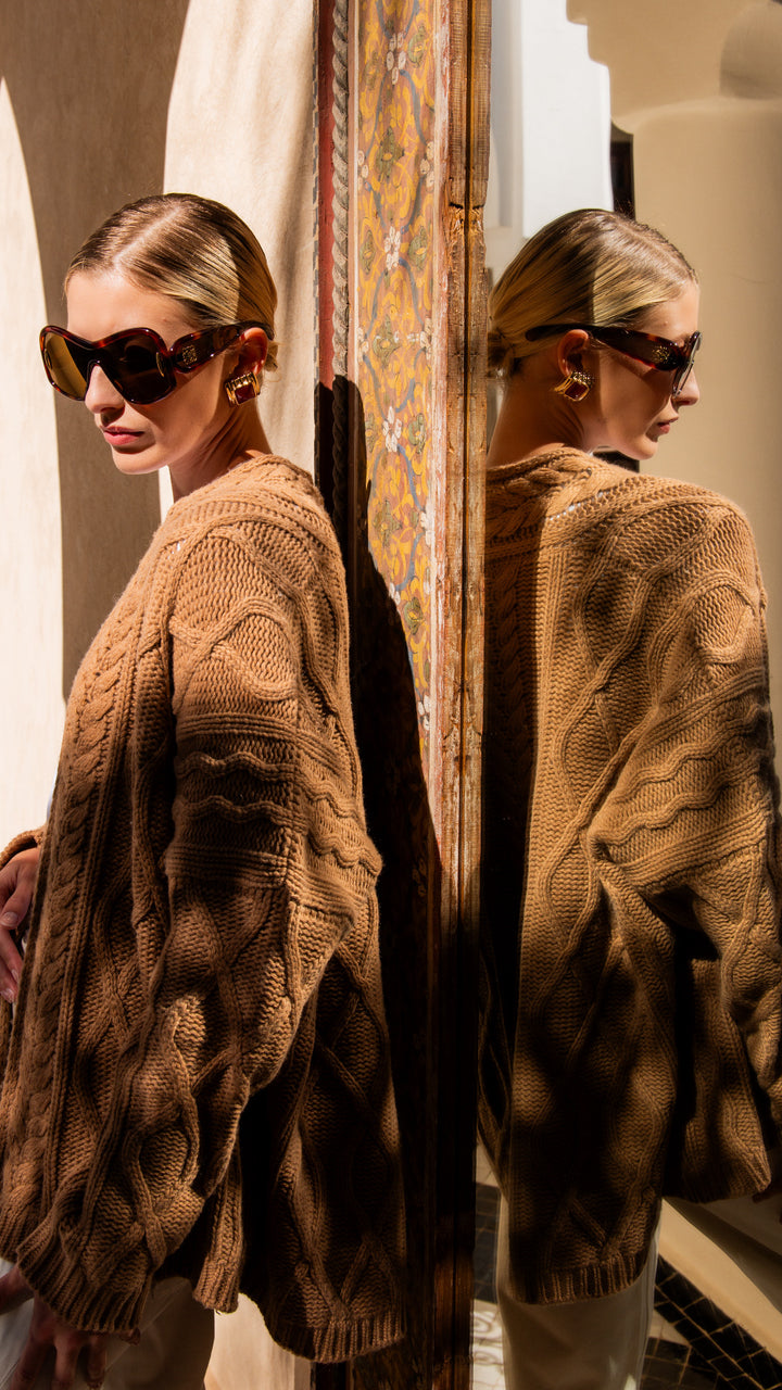 Alix cable knit vest cashmere taupe