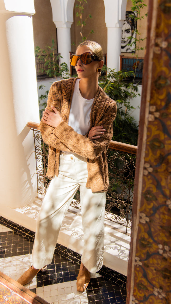 Alix cable knit vest cashmere taupe