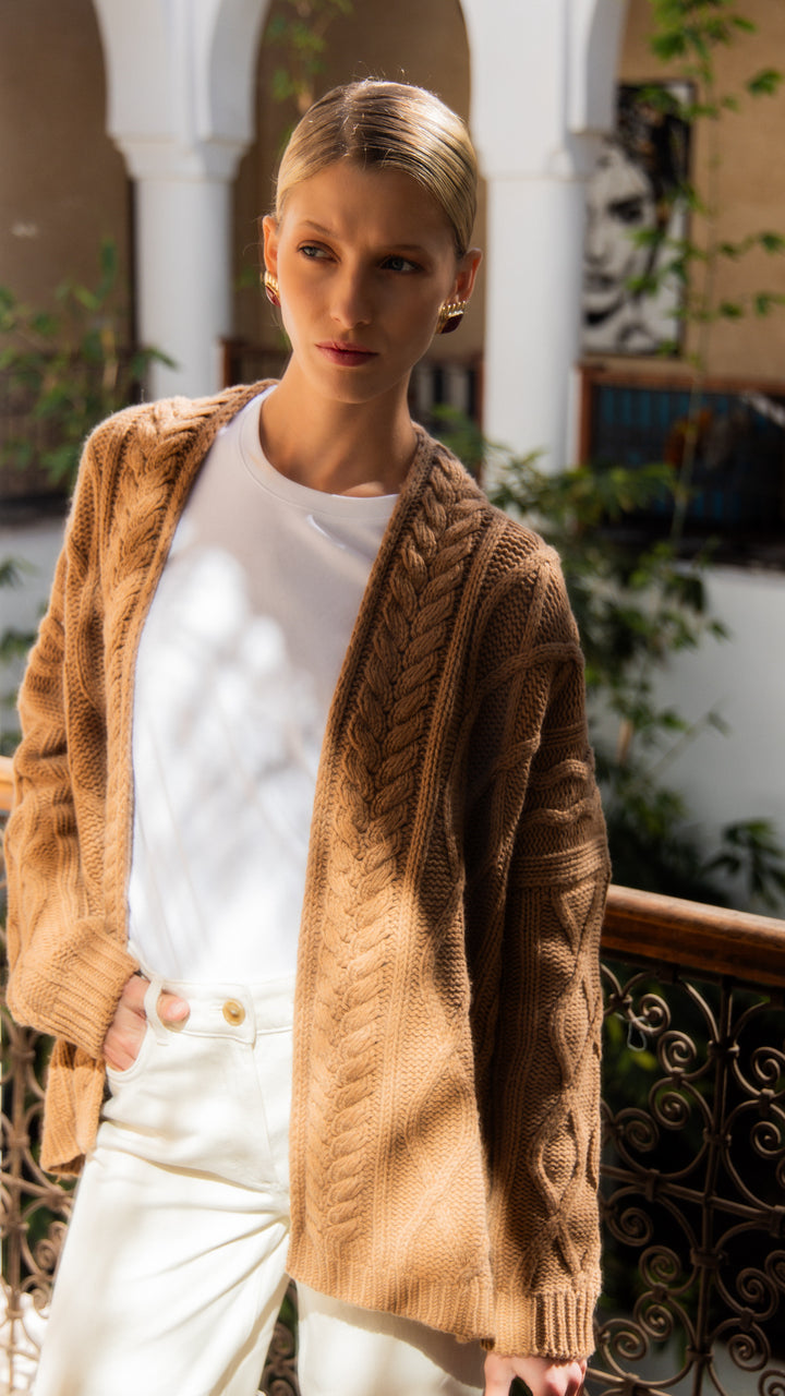 Alix cable knit vest cashmere taupe