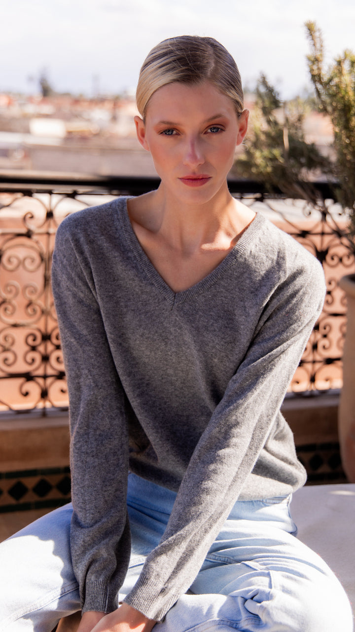 Manon pull V-neck gray cashmere