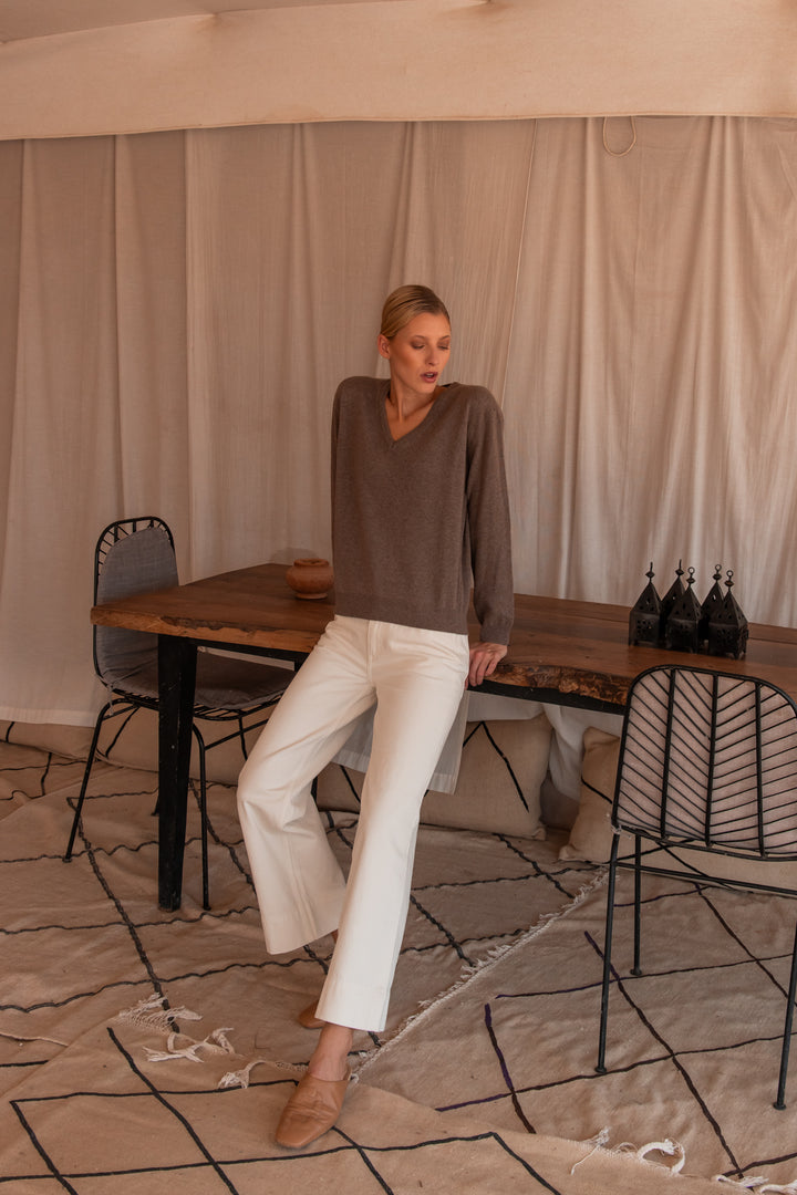 Manon pull V-neck taupe cashmere