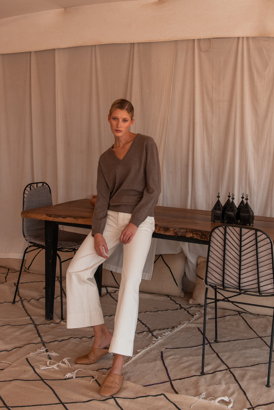 Manon pull V-neck taupe cashmere