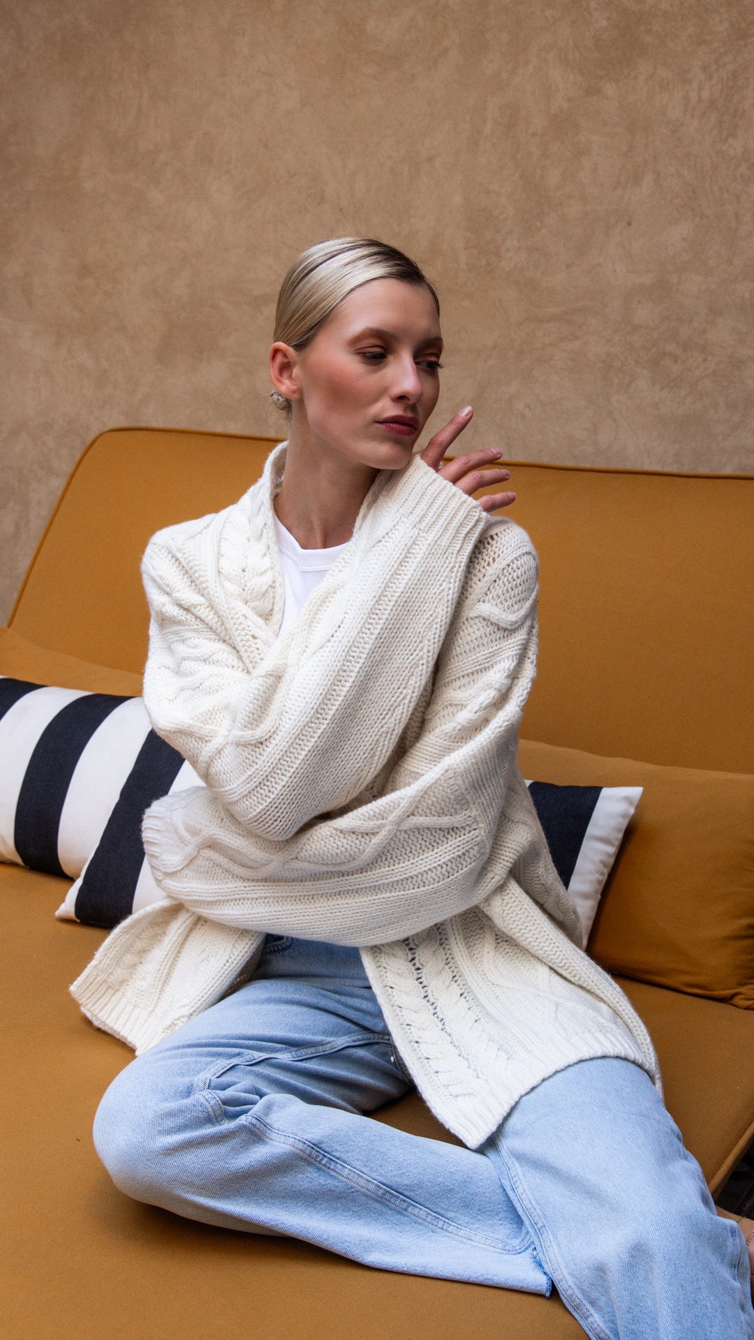 Alix cable knit vest cashmere milk