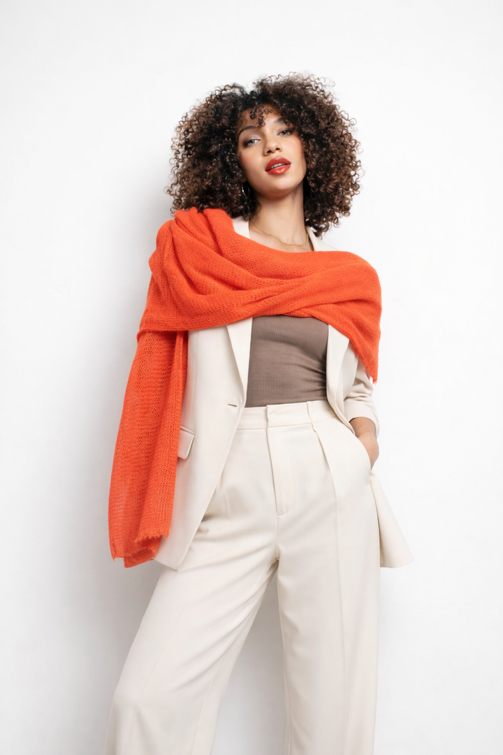 Dames sjaal mohair | Helene Red Orange