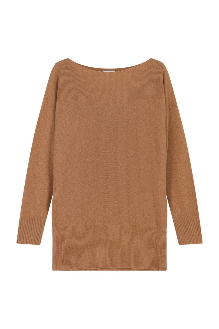 Dames pull in cashmere camel met boothals | Louise