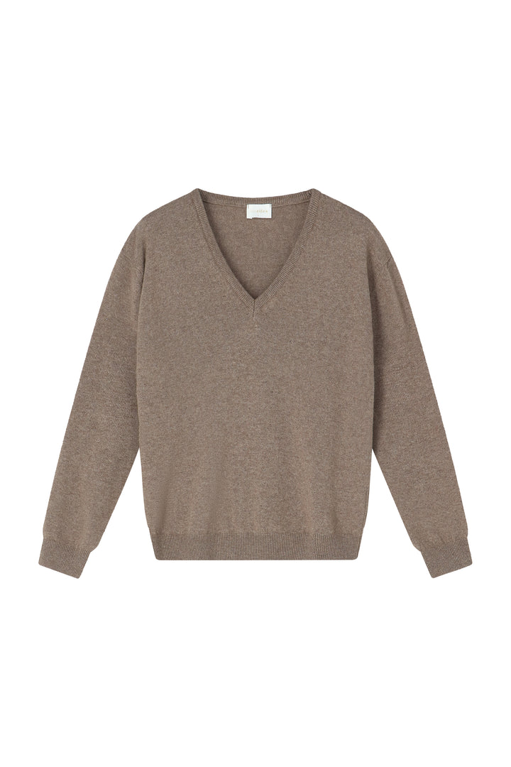 Manon pull V-neck taupe cashmere